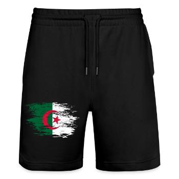 Drapeau de l’Algérie utilisé - Short de jogging bio TRAINER Stanley/Stella unisexe - noir - Devant - Nik (191cm) & Marisol (170cm)