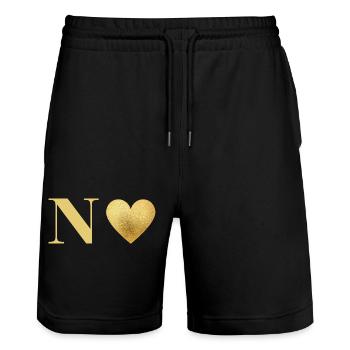 Buchstabe n goldenes Herz - Stanley/Stella Unisex Bio Joggingshorts Trainer  - Schwarz - Vorne - Nik (191cm) & Marisol (170cm)
