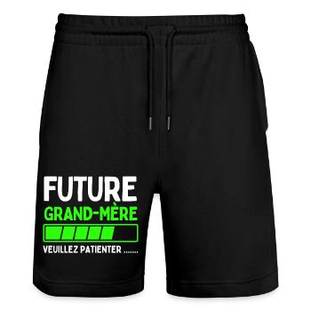 Werdende Großmutter - Stanley/Stella Unisex Bio Joggingshorts Trainer  - Schwarz - Vorne - Nik (191cm) & Marisol (170cm)