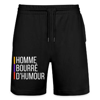 A man full of humour - Stanley/Stella Trainer Unisex Organic Jogging Shorts - black - Front - Nik (191cm) & Marisol (170cm)