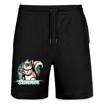 Cute cartoon squirrel enjoying summer - Stanley/Stella Trainer Unisex Organic Jogging Shorts - black - Front - Nik (191cm) & Marisol (170cm)