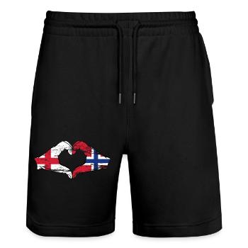 Angleterre Norvège drapeau mains forme coeur utilisé - Short de jogging bio TRAINER Stanley/Stella unisexe - noir - Devant - Nik (191cm) & Marisol (170cm)