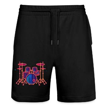 Schlagzeug Grafik - Stanley/Stella Unisex Bio Joggingshorts Trainer  - Schwarz - Vorne - Nik (191cm) & Marisol (170cm)