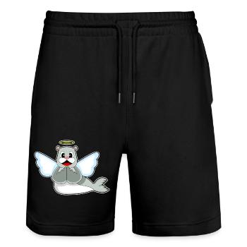 Seehund Engelsflügel - Stanley/Stella Unisex Bio Joggingshorts Trainer  - Schwarz - Vorne - Nik (191cm) & Marisol (170cm)