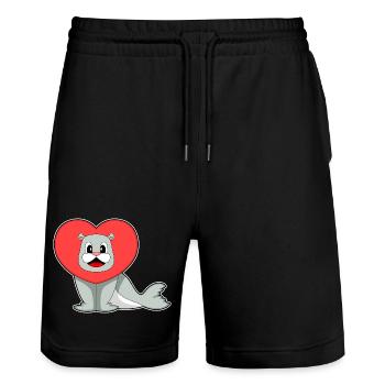 Seal Heart - Stanley/Stella Trainer Unisex Organic Jogging Shorts - black - Front - Nik (191cm) & Marisol (170cm)