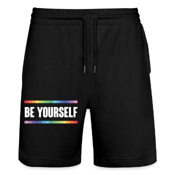 LGBTQ Pride Month - Be Yourself - Stanley/Stella Trainer Unisex Organic Jogging Shorts - black - Front - Nik (191cm) & Marisol (170cm)