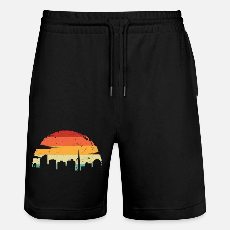 Sunset Skyline Retro Gradient - Stanley/Stella Trainer Unisex Organic Jogging Shorts - black