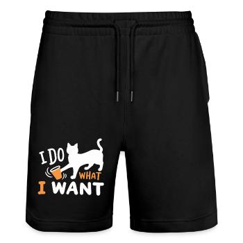 Katze Kätzchen Wortspiel - Stanley/Stella Unisex Bio Joggingshorts Trainer  - Schwarz - Vorne - Nik (191cm) & Marisol (170cm)