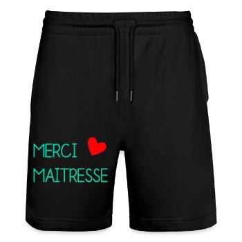 MISTRESS. THANK YOU. THANK YOU MISTRESS - Stanley/Stella Trainer Unisex Organic Jogging Shorts - black - Front - Nik (191cm) & Marisol (170cm)