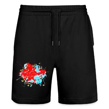 Redlightblue.Splash - Stanley/Stella Trainer Unisex Organic Jogging Shorts - black - Front - Nik (191cm) & Marisol (170cm)
