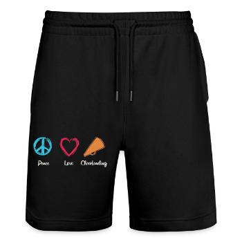 Peace Love Cheerleading - Stanley/Stella Trainer Unisex Organic Jogging Shorts - black - Front - Nik (191cm) & Marisol (170cm)