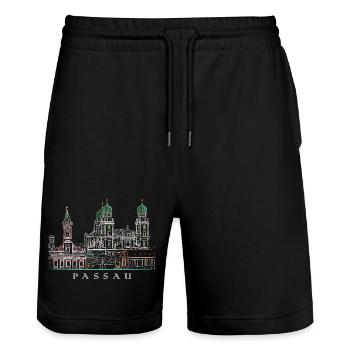 Vue Sur Le Danube De Passau, Bavière, Allemagne, Dessin - Short de jogging bio TRAINER Stanley/Stella unisexe - noir - Devant - Nik (191cm) & Marisol (170cm)
