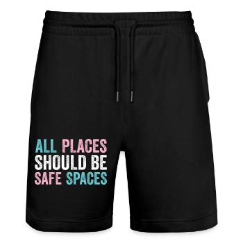 LGBTQ Pride Month - All Places Should Be Safe Spac - Stanley/Stella Trainer Unisex Organic Jogging Shorts - black - Front - Nik (191cm) & Marisol (170cm)