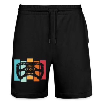 retro racing sim formula Lenkrad vintage Auto Logo - Stanley/Stella Unisex Bio Joggingshorts Trainer  - Schwarz - Vorne - Nik (191cm) & Marisol (170cm)