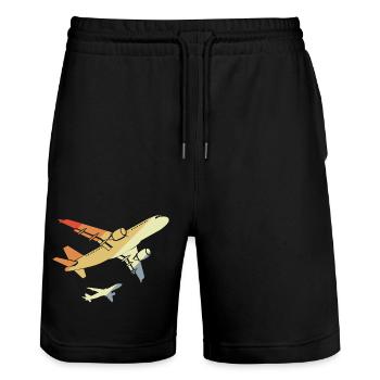Flugzeuge Retro - Stanley/Stella Unisex Bio Joggingshorts Trainer  - Schwarz - Vorne - Nik (191cm) & Marisol (170cm)
