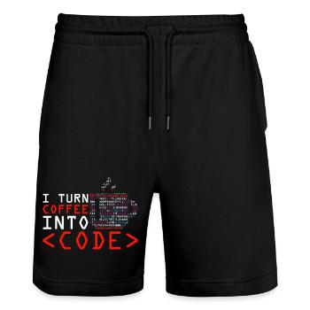 Programmers generate code from coffee - Stanley/Stella Trainer Unisex Organic Jogging Shorts - black - Front - Nik (191cm) & Marisol (170cm)