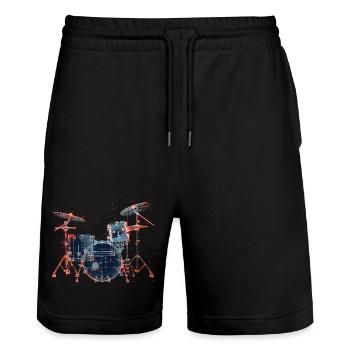 Schlagzeug Portrait - Stanley/Stella Unisex Bio Joggingshorts Trainer  - Schwarz - Vorne - Nik (191cm) & Marisol (170cm)