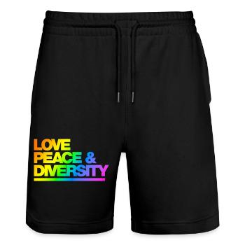 Typo Love Peace Diversity Rainbow - Stanley/Stella Trainer Unisex Organic Jogging Shorts - black - Front - Nik (191cm) & Marisol (170cm)