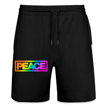 Typo PEACE Rainbowcolours - Stanley/Stella Unisex Bio Joggingshorts Trainer  - Schwarz - Vorne - Nik (191cm) & Marisol (170cm)