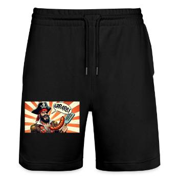 Pirat mit Wurstgrill - Stanley/Stella Unisex Bio Joggingshorts Trainer  - Schwarz - Vorne - Nik (191cm) & Marisol (170cm)