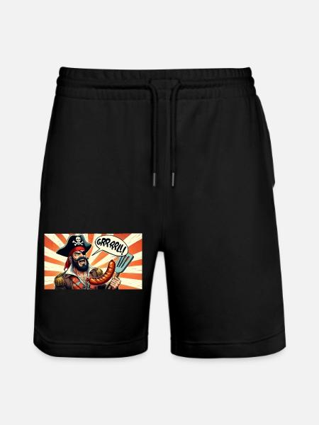 Pirat mit Wurstgrill - Stanley/Stella Unisex Bio Joggingshorts Trainer - Schwarz