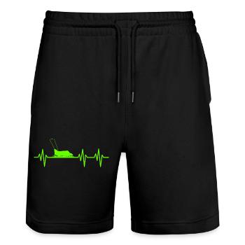 Rasenmäher Herzschlag Gras Mähen Gartenarbeit - Stanley/Stella Unisex Bio Joggingshorts Trainer  - Schwarz - Vorne - Nik (191cm) & Marisol (170cm)