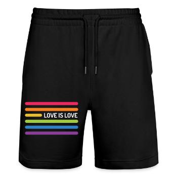 LGBT Pride Month - Love is Love - Stanley/Stella Trainer Unisex Organic Jogging Shorts - black - Front - Nik (191cm) & Marisol (170cm)