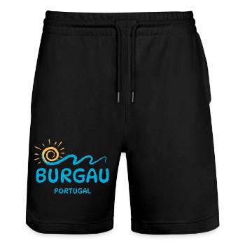 Burgau Portugal-Vibrant Coastal Wave Design  - Stanley/Stella Trainer Unisex Organic Jogging Shorts - black - Front - Nik (191cm) & Marisol (170cm)