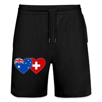 Australien Schweiz Flagge Herz Flagge - Stanley/Stella Unisex Bio Joggingshorts Trainer  - Schwarz - Vorne - Nik (191cm) & Marisol (170cm)