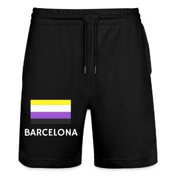 Non binary Pride Flag Barcelona - Stanley/Stella Trainer Unisex Organic Jogging Shorts - black - Front - Nik (191cm) & Marisol (170cm)
