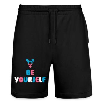 Mois de la fierté LGBT - Transgenre. Soyez vous-même - Short de jogging bio TRAINER Stanley/Stella unisexe - noir - Devant - Nik (191cm) & Marisol (170cm)