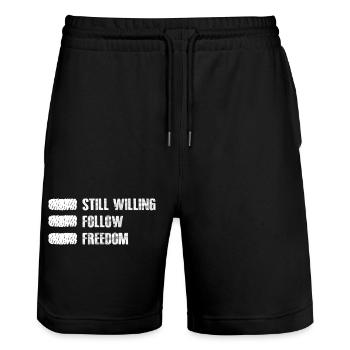 Still Willing to Follow Freedom - Stanley/Stella Trainer Unisex Organic Jogging Shorts - black - Front - Nik (191cm) & Marisol (170cm)