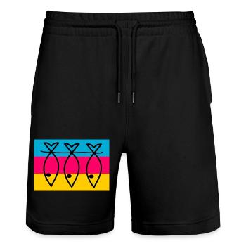 FISH. SARDINE. APRIL FOOLS. SEA. OCEAN - Stanley/Stella Trainer Unisex Organic Jogging Shorts - black - Front - Nik (191cm) & Marisol (170cm)