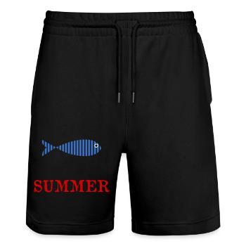 FISCH. APRILSCHERZ. FEIERTAG. SOMMER. HUMOR - Stanley/Stella Unisex Bio Joggingshorts Trainer  - Schwarz - Vorne - Nik (191cm) & Marisol (170cm)