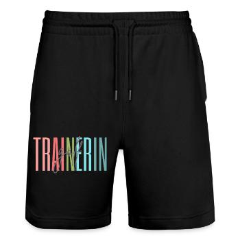 Trainerin Golf Golftrainerin Golferin Geschenk - Stanley/Stella Unisex Bio Joggingshorts Trainer  - Schwarz - Vorne - Nik (191cm) & Marisol (170cm)