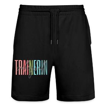 Trainerin Volleyball Volleyballtrainerin Geschenk - Stanley/Stella Unisex Bio Joggingshorts Trainer  - Schwarz - Vorne - Nik (191cm) & Marisol (170cm)