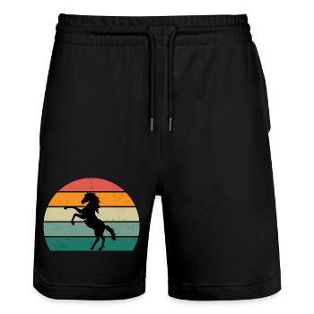 Retro Horse Silhouette Design - Stanley/Stella Trainer Unisex Organic Jogging Shorts - black - Front - Nik (191cm) & Marisol (170cm)