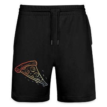 Retro Pizza Scheibe Skizze - Stanley/Stella Unisex Bio Joggingshorts Trainer  - Schwarz - Vorne - Nik (191cm) & Marisol (170cm)