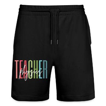 Physics Teacher School Gift - Stanley/Stella Trainer Unisex Organic Jogging Shorts - black - Front - Nik (191cm) & Marisol (170cm)
