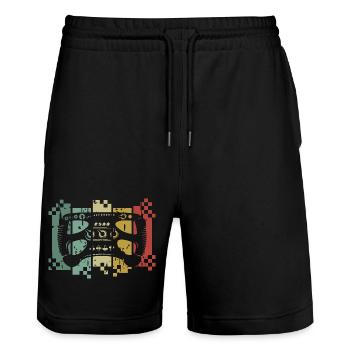 sim racer retro lenkrad used simracing gamer Logo - Stanley/Stella Unisex Bio Joggingshorts Trainer  - Schwarz - Vorne - Nik (191cm) & Marisol (170cm)