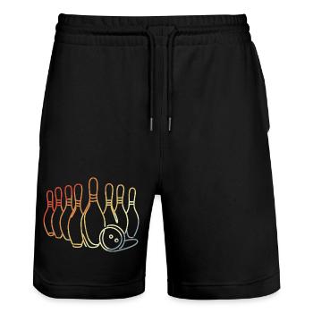 Vintage Bowling Pins und Kugel - Stanley/Stella Unisex Bio Joggingshorts Trainer  - Schwarz - Vorne - Nik (191cm) & Marisol (170cm)