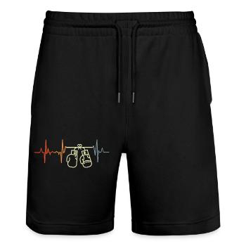 Vintage Boxer Kardiogramm - Stanley/Stella Unisex Bio Joggingshorts Trainer  - Schwarz - Vorne - Nik (191cm) & Marisol (170cm)
