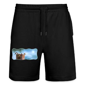 Fotodesign Spatzen-Meeting geschwungen umrandet - Stanley/Stella Unisex Bio Joggingshorts Trainer  - Schwarz - Vorne - Nik (191cm) & Marisol (170cm)