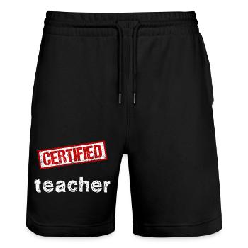 Zertifizierter Lehrer – Gestempelte Grafiken - Stanley/Stella Unisex Bio Joggingshorts Trainer  - Schwarz - Vorne - Nik (191cm) & Marisol (170cm)