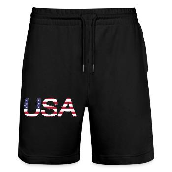Les États-Unis aux couleurs du drapeau américain drapeau - Short de jogging bio TRAINER Stanley/Stella unisexe - noir - Devant - Nik (191cm) & Marisol (170cm)