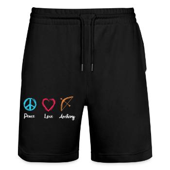 Frieden Liebe Bogenschießen - Stanley/Stella Unisex Bio Joggingshorts Trainer  - Schwarz - Vorne - Nik (191cm) & Marisol (170cm)