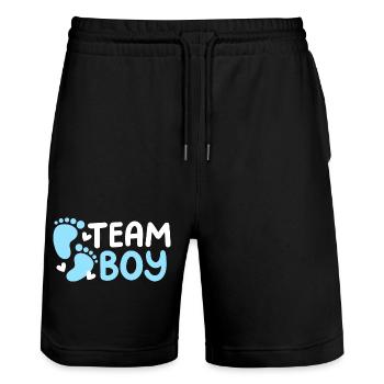 Team Boy: Bekanntgabe des Geschlechts des Babys - Stanley/Stella Unisex Bio Joggingshorts Trainer  - Schwarz - Vorne - Nik (191cm) & Marisol (170cm)