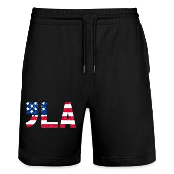 COMMA LA, CAMALA HARRIS FOR PRESIDENT 2024 - Stanley/Stella Trainer Unisex Organic Jogging Shorts - black - Front - Nik (191cm) & Marisol (170cm)
