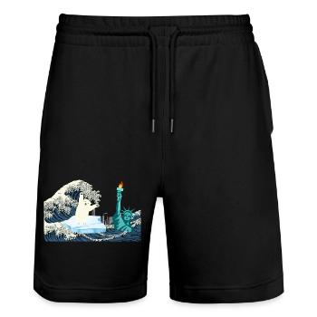 Ecology T Shirt Big Wave New York Bear Climate - Stanley/Stella Trainer Unisex Organic Jogging Shorts - black - Front - Nik (191cm) & Marisol (170cm)