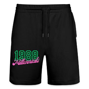 1988 Millennial Digitales Keynote Design - Stanley/Stella Unisex Bio Joggingshorts Trainer  - Schwarz - Vorne - Nik (191cm) & Marisol (170cm)